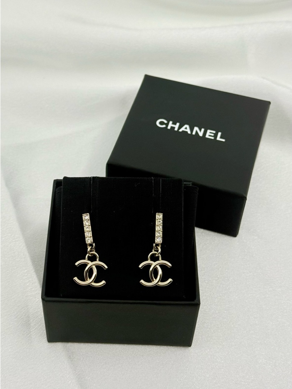 Chanel Gold CC Drop Earrings with Crystal Accents